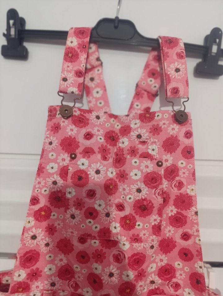 Kız Çocuk Pembe Çiçekli Bol Kesim Salopet - Görsel 3