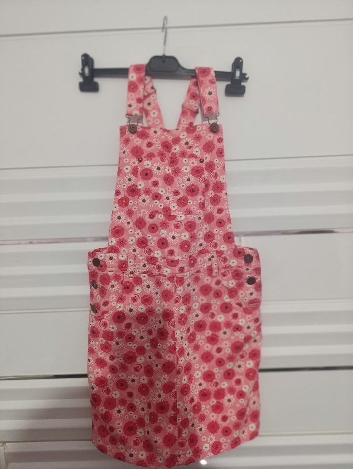 Kız Çocuk Pembe Çiçekli Bol Kesim Salopet - Görsel 2