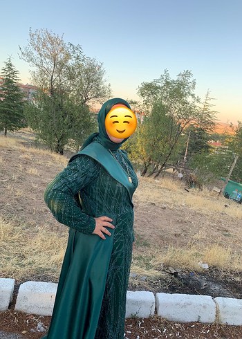 Abiye Yeşil Parlak Drapeli Uzun Kollu Uzun Elbise