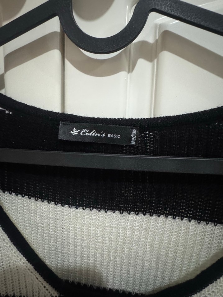 Kadın Siyah Beyaz Çizgili Triko Kazak - Görsel 2