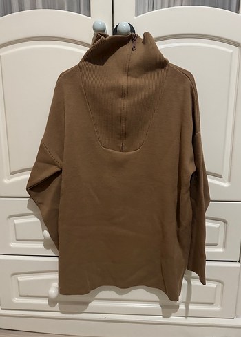 Yarım Fermuarlı Kahverengi Yüksek Yakalı kazak - Görsel 2