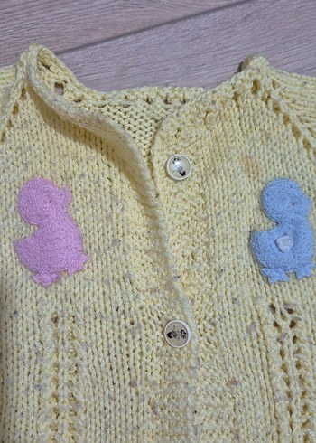 Sarı Kısa Kollu Örgü Kız Hırka - Görsel 2