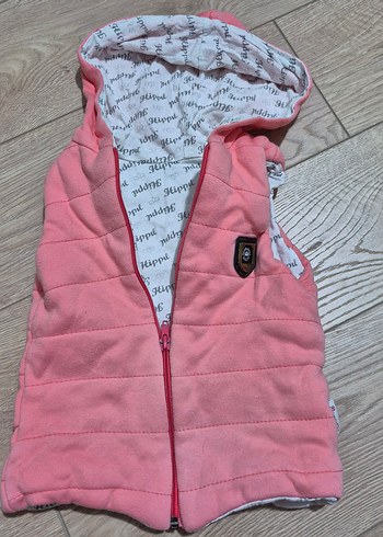 Kız Çocuk Kapüşonlu Pembe Fermuarlı Yelek - Görsel 2