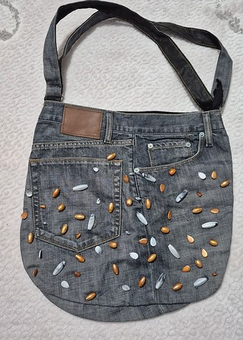 Nakışlı Düğmeli Kot Çanta - Görsel 2