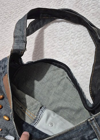 Nakışlı Düğmeli Kot Çanta - Görsel 5