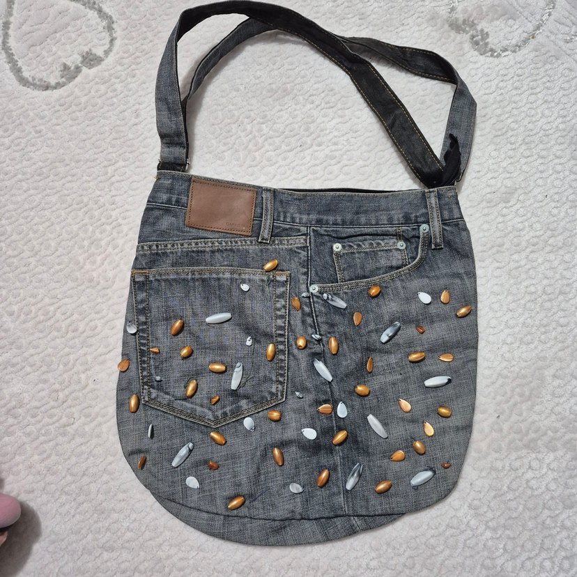 Nakışlı Düğmeli Kot Çanta - Görsel 2