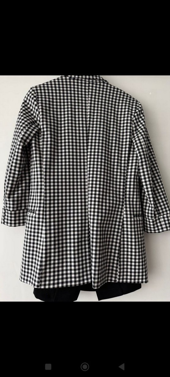 Düğmeli Siyah Beyaz Ekose Kadın Blazer - Görsel 4