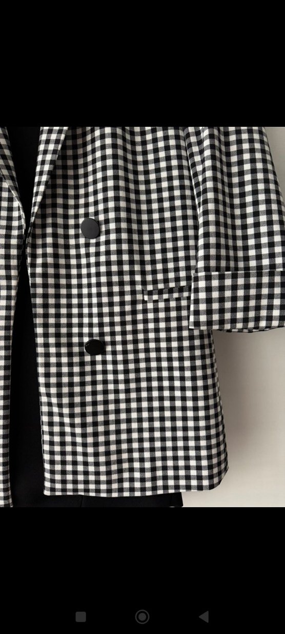 Düğmeli Siyah Beyaz Ekose Kadın Blazer - Görsel 2