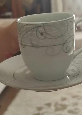 Gri Desenli Beyaz Porselen Fincan Seti (6lı) - Görsel 3