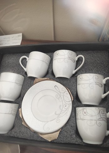 Gri Desenli Beyaz Porselen Fincan Seti (6lı) - Görsel 6