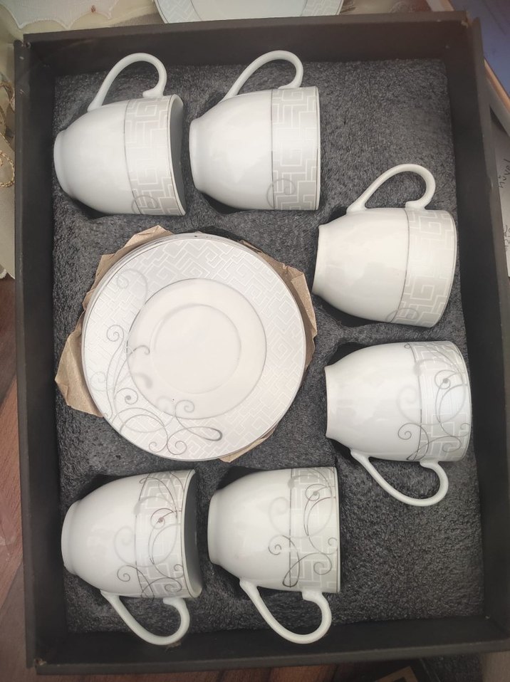 Gri Desenli Beyaz Porselen Fincan Seti (6lı) - Görsel 4