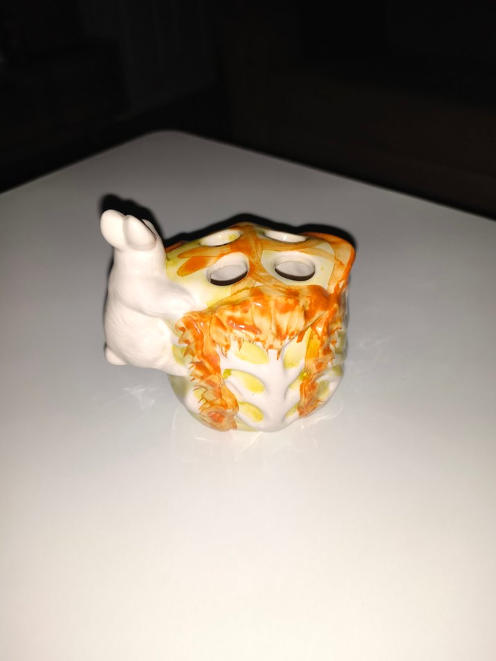 porselen turuncu desenli tavşan biblo diş fırçalık - Görsel 2