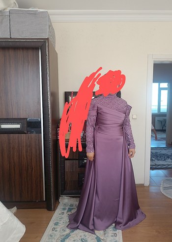 Abiye mor Drapeli Yüksek Yakalı Uzun Abiye
