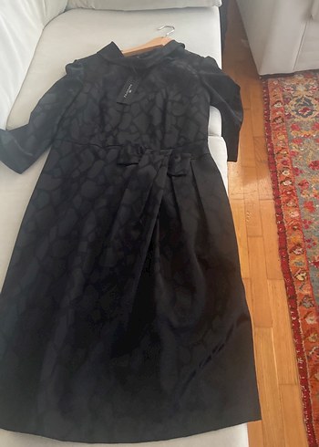 Siyah çok şık siyah kendinden desenli elbise - Görsel 6