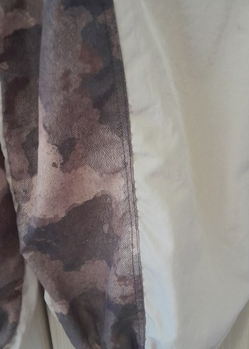 m Beden Bej Kamuflaj Desenli Kadın Salaş Kumaş Pantolon