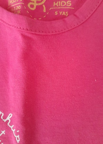 Pullu Desenli Kız Çocuk Kısa Kollu Pembe Tişört - Görsel 3