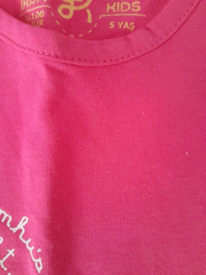 Pullu Desenli Kız Çocuk Kısa Kollu Pembe Tişört - Görsel 3