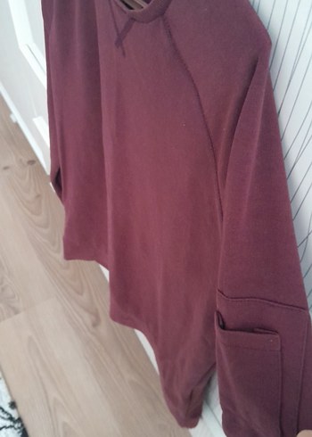 Bordo Kadın Süet Sweatshirt - Görsel 2