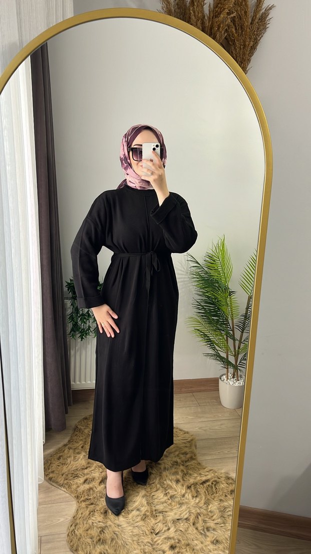 Siyah Uzun Kollu Triko Elbise - Görsel 2