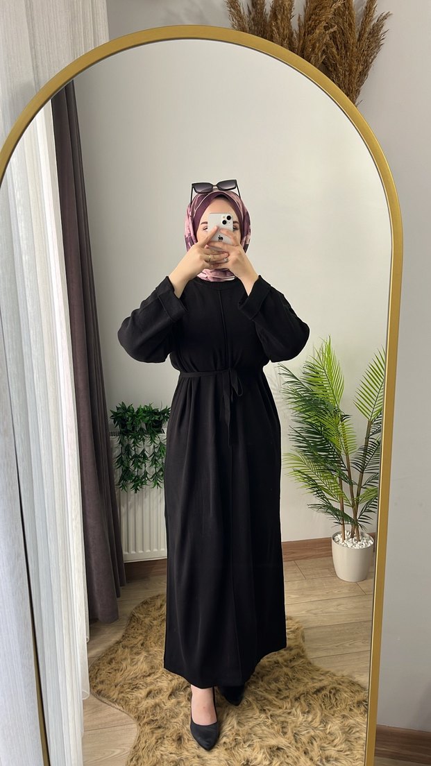 Siyah Uzun Kollu Triko Elbise - Görsel 3