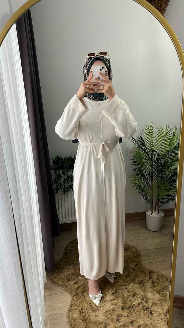 Kadın Beyaz Uzun Kollu Triko Elbise - Görsel 3