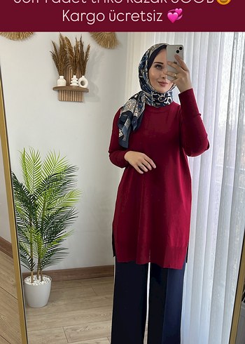 Bordo Boğazlı Uzun Triko Tunik - Görsel 2