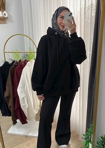Siyah Kapüşonlu Oversize Sweatshirt - Görsel 6