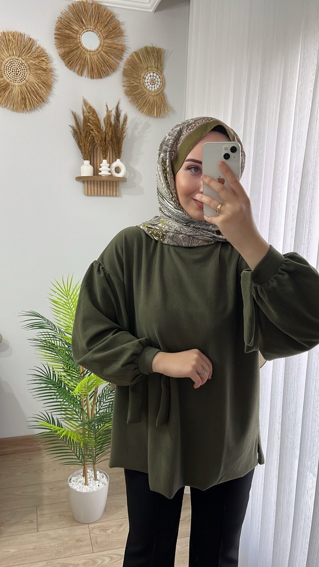 Salaş Kesim Haki Kadın Tunik - Görsel 2