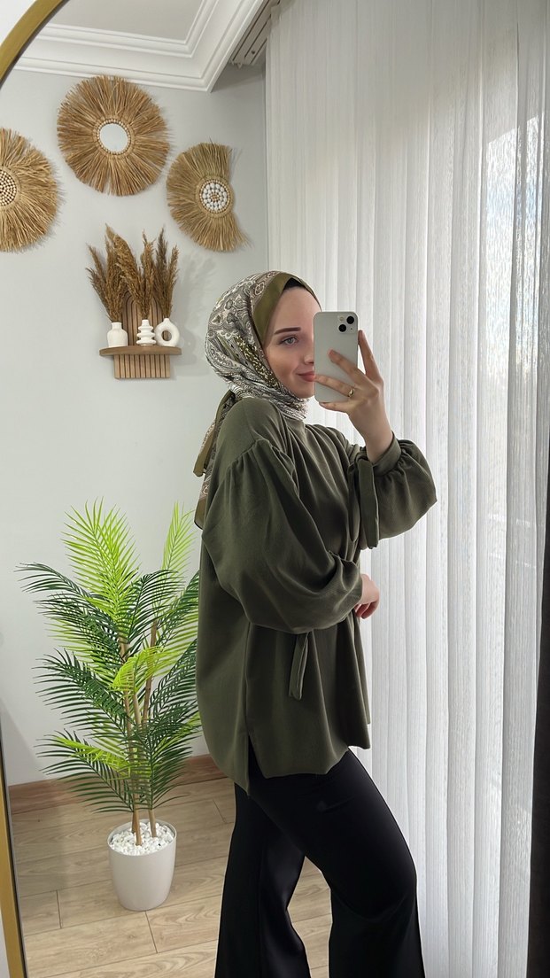 Salaş Kesim Haki Kadın Tunik - Görsel 4