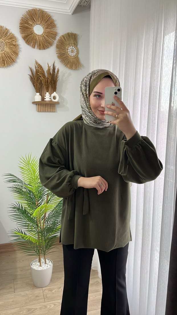 Salaş Kesim Haki Kadın Tunik - Görsel 5