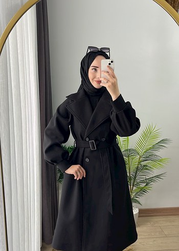 Siyah Uzun Kadın Kaban TÜYLENMEME GARANTİLİ - Görsel 3