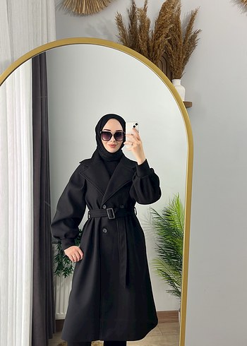 Siyah Uzun Kadın Kaban TÜYLENMEME GARANTİLİ - Görsel 2