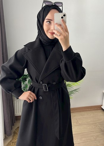 Siyah Uzun Kadın Kaban TÜYLENMEME GARANTİLİ - Görsel 4