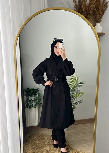 Siyah Uzun Kadın Kaban TÜYLENMEME GARANTİLİ - Görsel 5