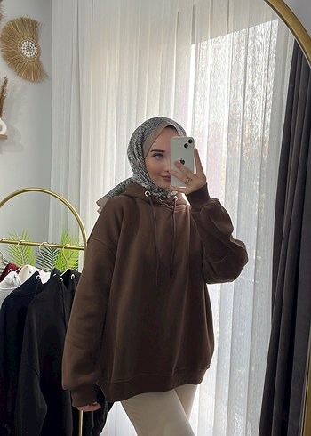 Kahverengi Oversize Kadın Sweatshirt - Görsel 4