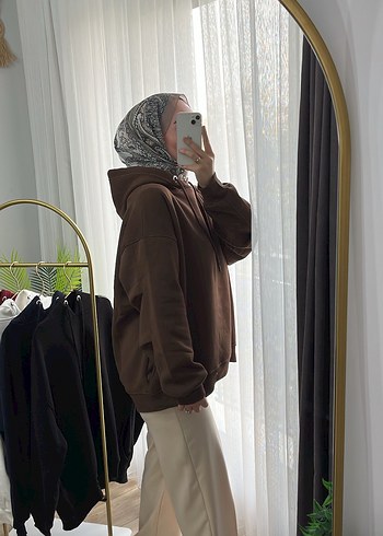 Kahverengi Oversize Kadın Sweatshirt - Görsel 2