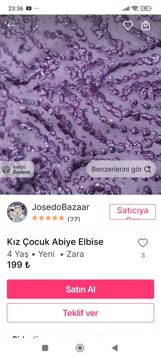 Mor çocuk Midi Abiye Etek bluz. - Görsel 2