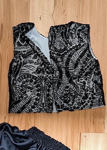 Siyah Dantel İşlemeli Kolsuz Kız Etek bluz. - Görsel 2