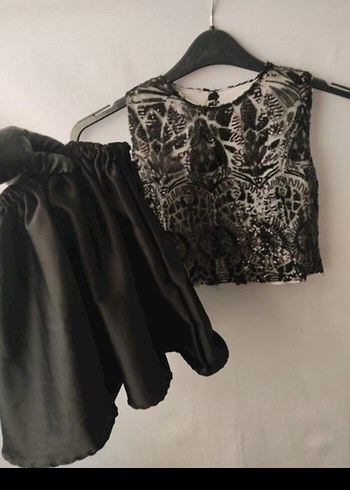 Siyah Dantel İşlemeli Kolsuz Kız Etek bluz. - Görsel 4