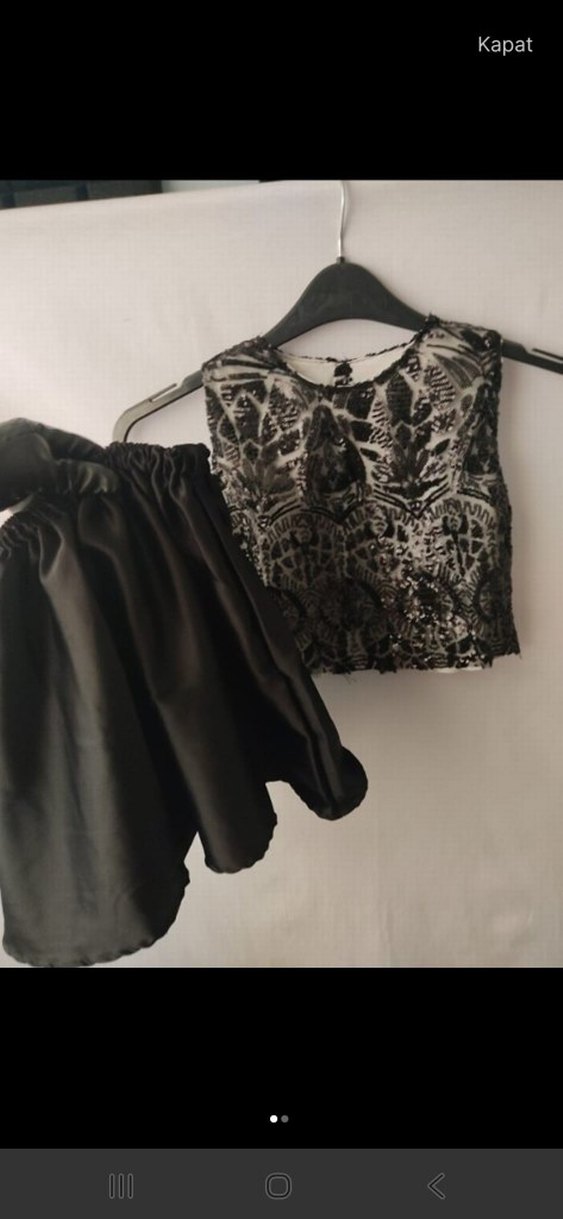 Siyah Dantel İşlemeli Kolsuz Kız Etek bluz. - Görsel 4