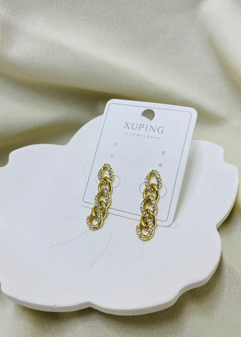 Zincir Detaylı Mini Altın Küpe
