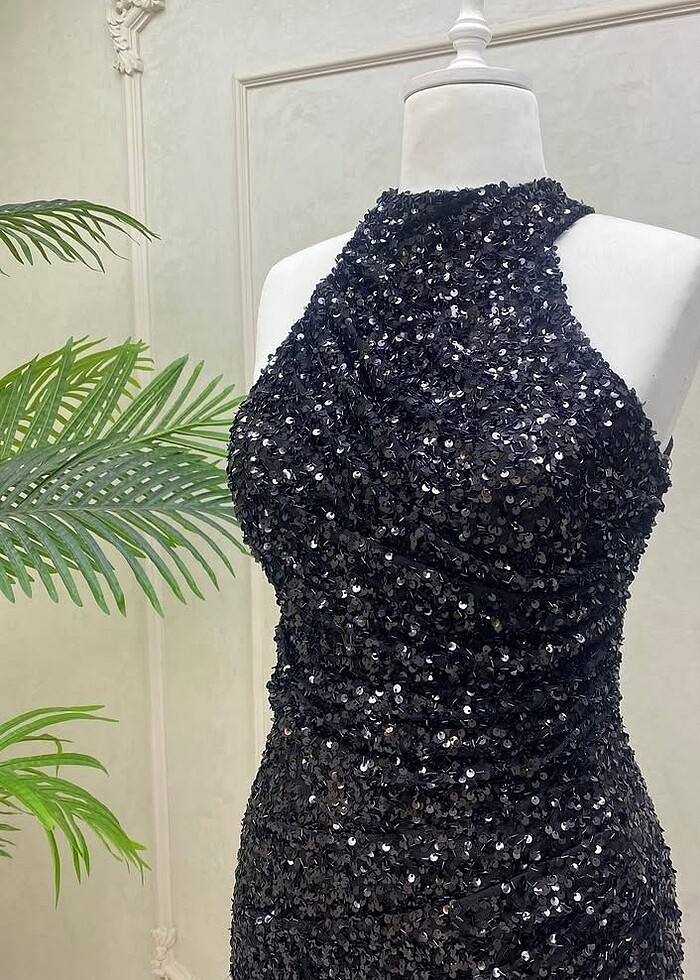 GECE ABİYESİ  SİYAH PALETLİ ELBİSE - Görsel 4