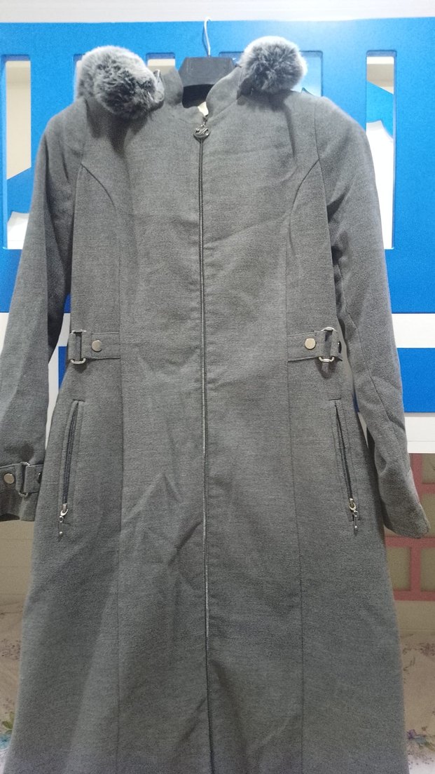 Gri Uzun Kadın Kaban - Görsel 2