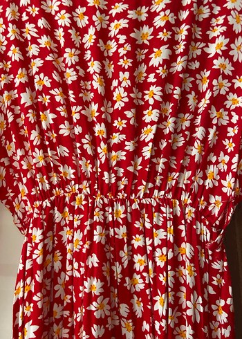 Kırmızı Çiçek Desenli Uzun Kadın Elbise - Görsel 2