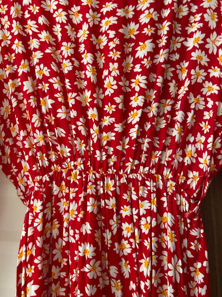 Kırmızı Çiçek Desenli Uzun Kadın Elbise - Görsel 2