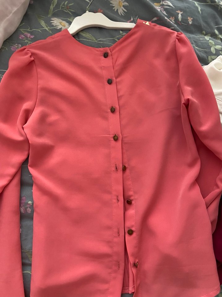 Pembe Pilili bluz , Uzun Kollu, Dar Kesim - Görsel 4