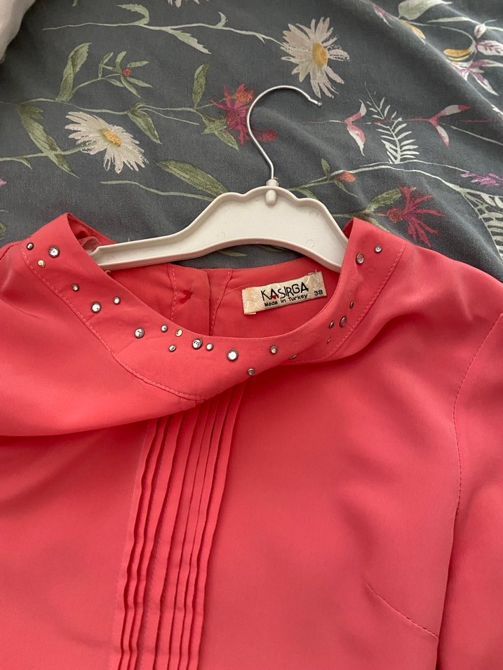 Pembe Pilili bluz , Uzun Kollu, Dar Kesim - Görsel 3