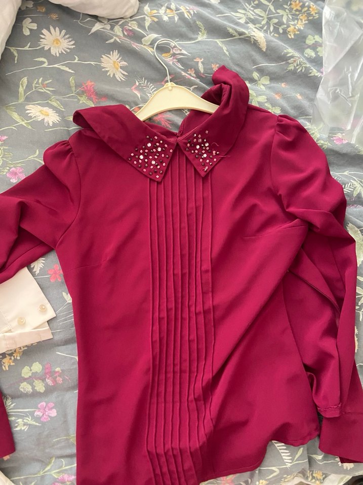 Bordo Pilili Yaka Detaylı  Bluz - Görsel 3