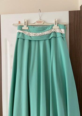 Turkuaz Drapeli Uzun Kadın Etek - Görsel 2