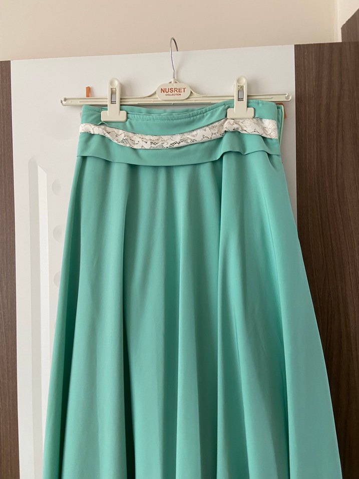 Turkuaz Drapeli Uzun Kadın Etek - Görsel 2